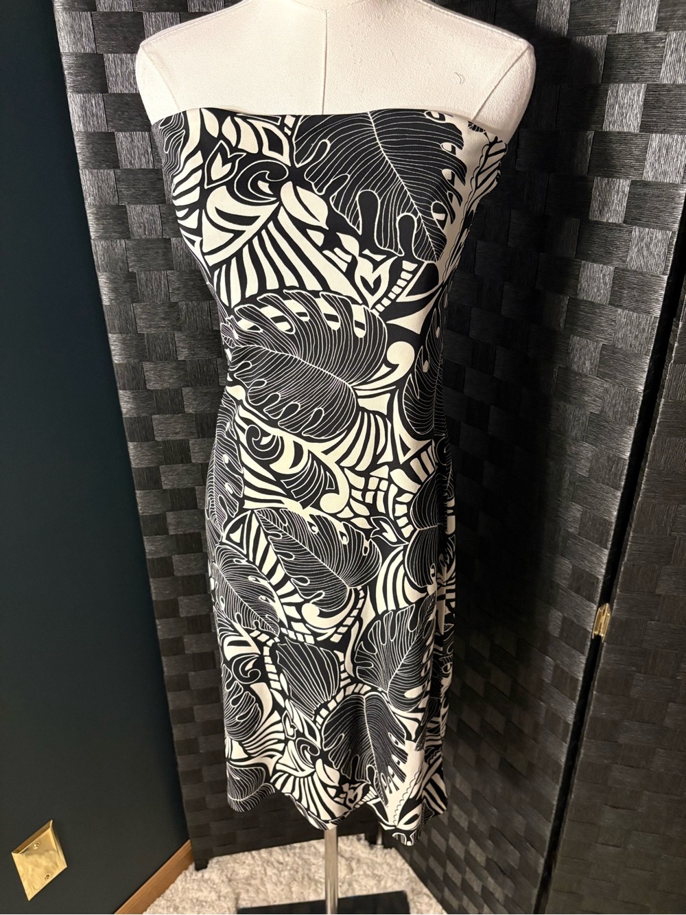 VTG Y2K The Limited Strapless Tube Dress Graphic Monstera Palm Leaf Print